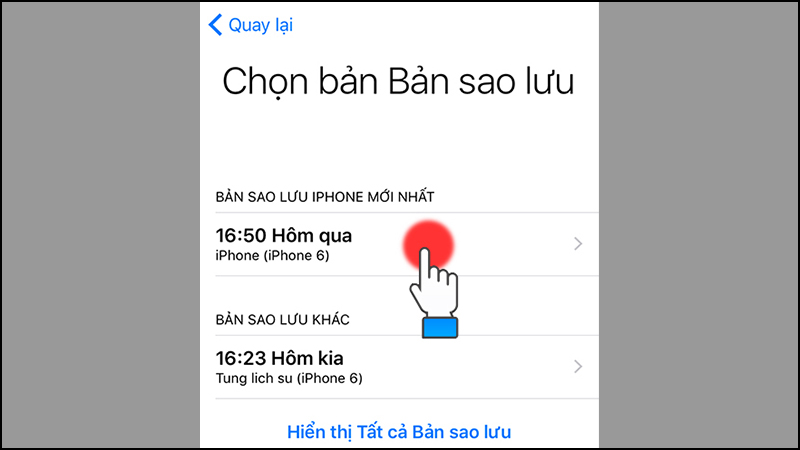 Chọn file sao lưu bạn muốn khôi phục